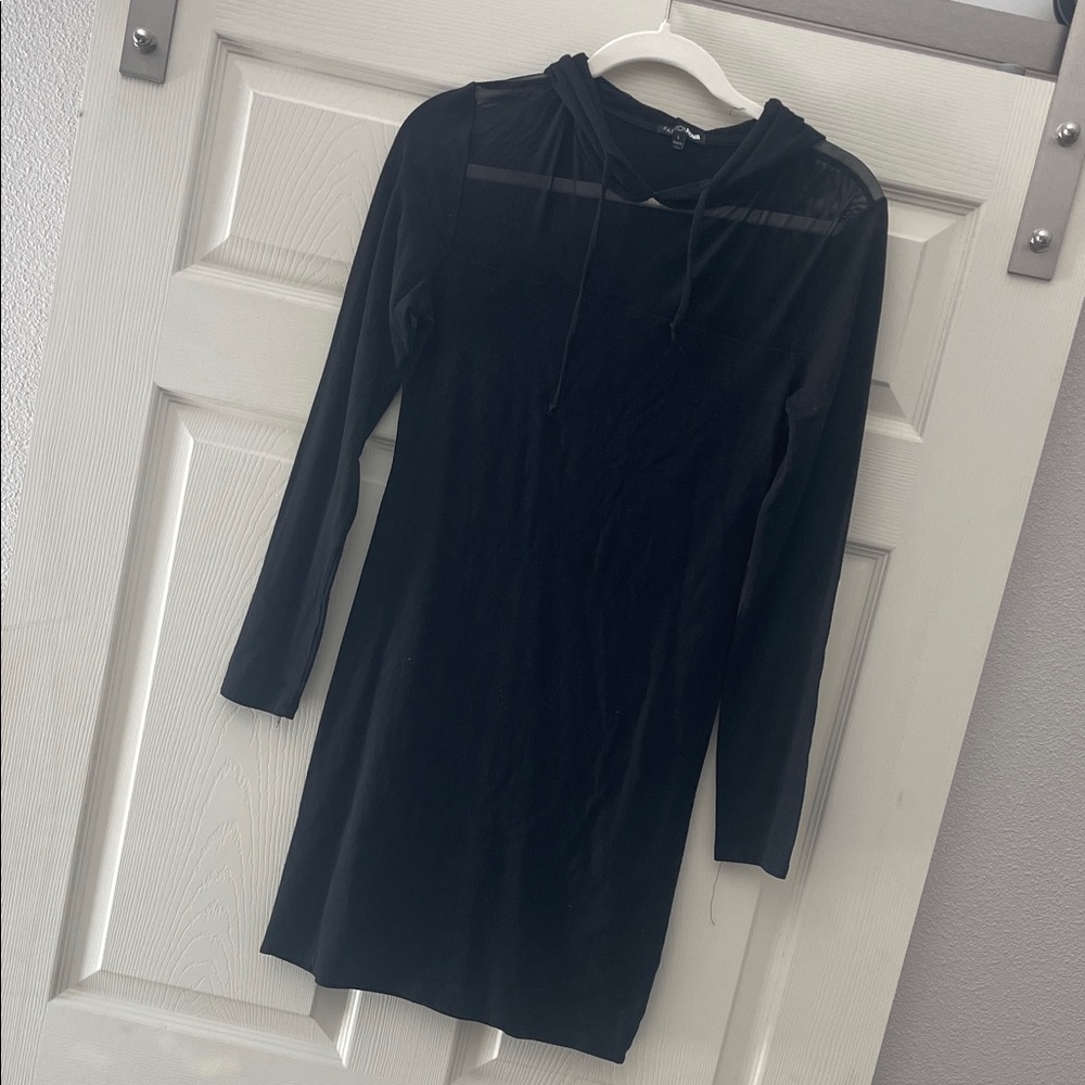 Black Hooded Long Sleeve Dress